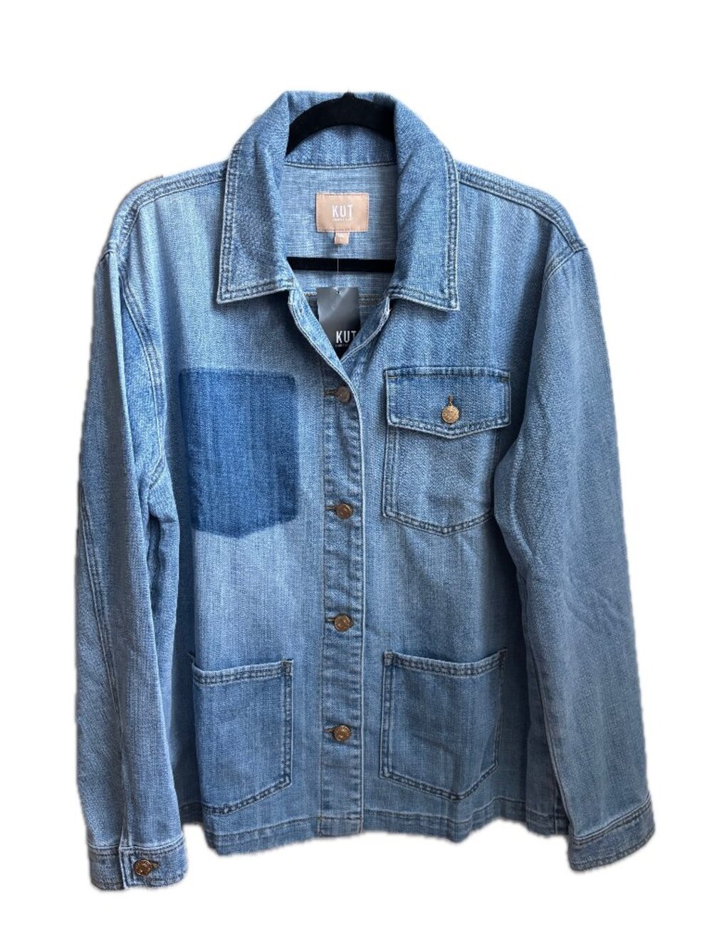 KUT from the Kloth Adelyn Denim Jacket Light Wash Oversize Pockets NEW